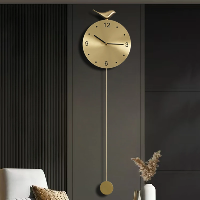 Wall Clocks Creative Brass Silent Moving Pendulum Clock Wall Art Decoration for Living Room Luxurious Objects Modern Design