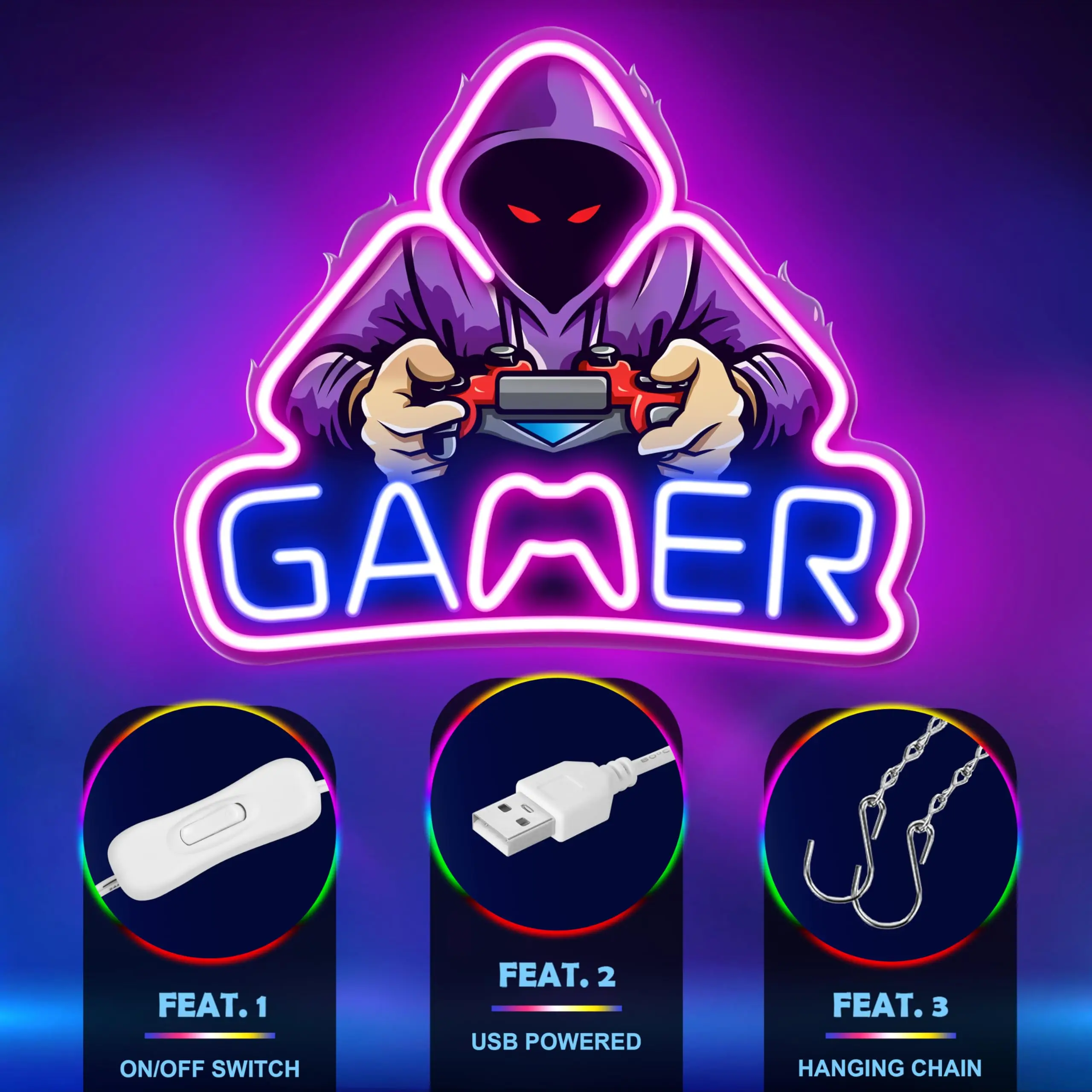 Gamer Neon Sign LED Gamer Neon Light USB Powered For Gamer Room Wall Decor Zone Man Cave Bedroom Gamer Gift Light Lamp