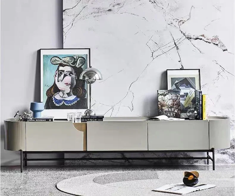 

Итальянский светлый роскошный журнальный столик из каменной плиты, комбинация ТВ-шкафа для маленькой квартиры, гостиной, дома, современный простой приставной столикEsmt