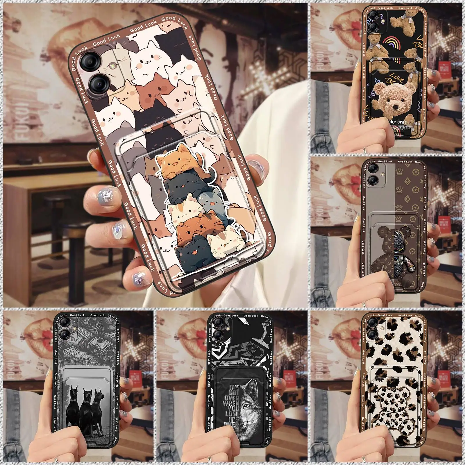 TPU Cover Phone Case For Samsung Galaxy A04e/SM-A042F/A042M/F04/M04 Cartoon Card slot Graffiti Fashion Design Full wrap