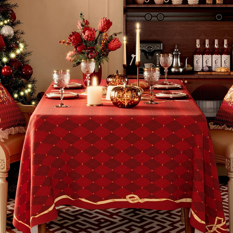 Luxurious High-End Atmosphere Christmas Red Table Cloth Health Waterproof Home Table Decoration And Accessories Customization