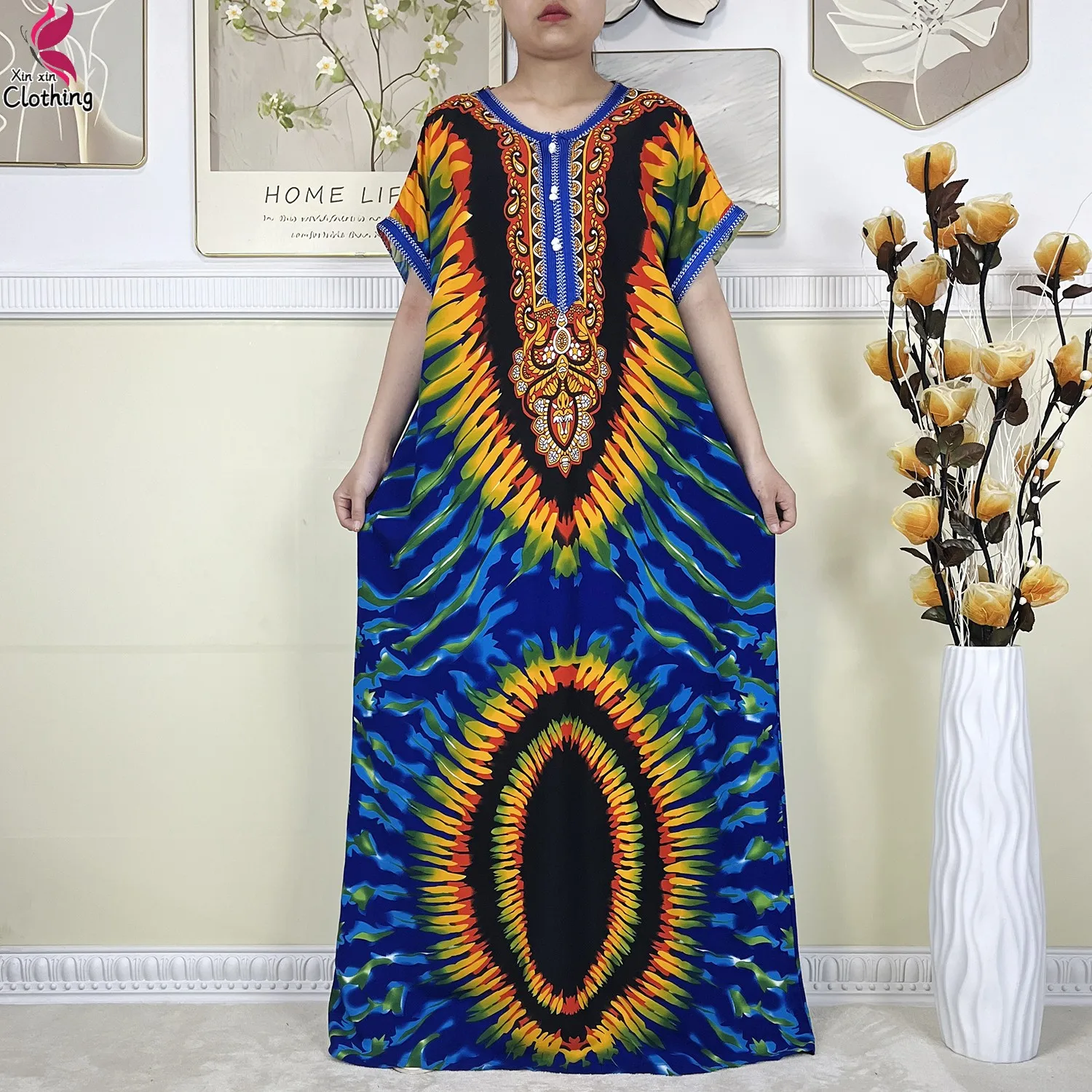 Latest African Women Cotton Dress Fashion Pattern Printing Short Sleeve Robe Women Dashiki Loose Casual Muslim Abaya Clothing