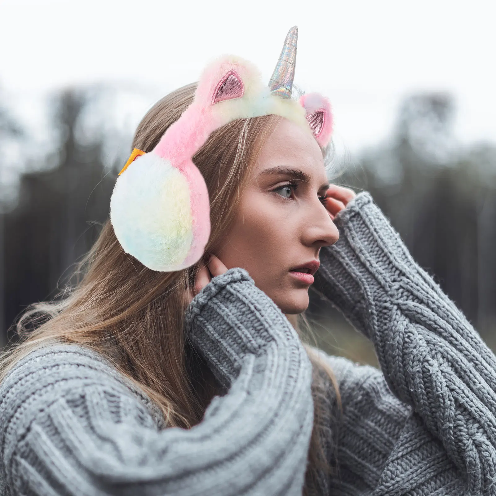 Novo mais quente de pelúcia unicórnio orelha quente earmuff fuzzy muff quente adultos proteção da orelha bonito earmuff para mulheres crianças esqui ao ar livre inverno