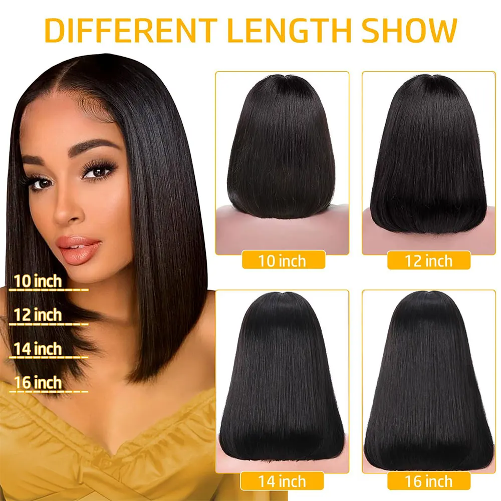 Wig Bob 12 inci 4x4 Wig penutupan renda rambut manusia 13x4 Wig rambut manusia renda depan pra-potong dengan kepadatan 180% rambut manusia warna alami