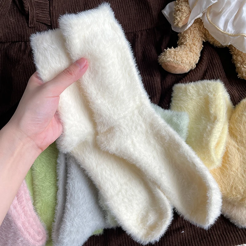 Solid Cozy Mink Velvet Socks Women Autumn Winter Hosiery Thicken Warm Pure Color Sleep Bed Floor Home Fluffy Harajuku Girl Sock