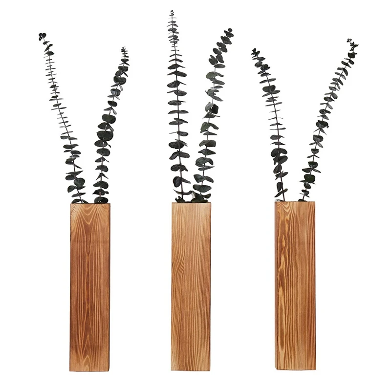 

Wall Planters For Indoor Plants Wood Wall Decor For Bathroom, Room For Dried Flowers And Faux Greenery Plants Wood Color 3Piece