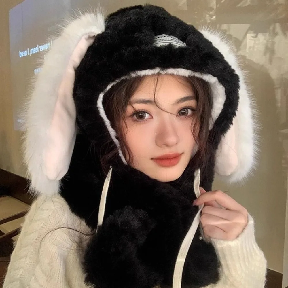 

Thickened Hat Scarf Gloves Set Fleece-lined and Thickened Winter Warm Women Beanies Cap Cute Rabbit Ear Ear Protection Cap