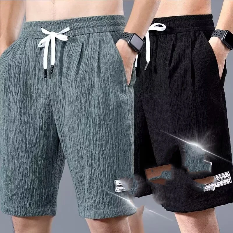 Sports five point cotton linen ice silk linen pants, casual shorts, men's trendy men's outerwear, summer ultra-thin large shorts