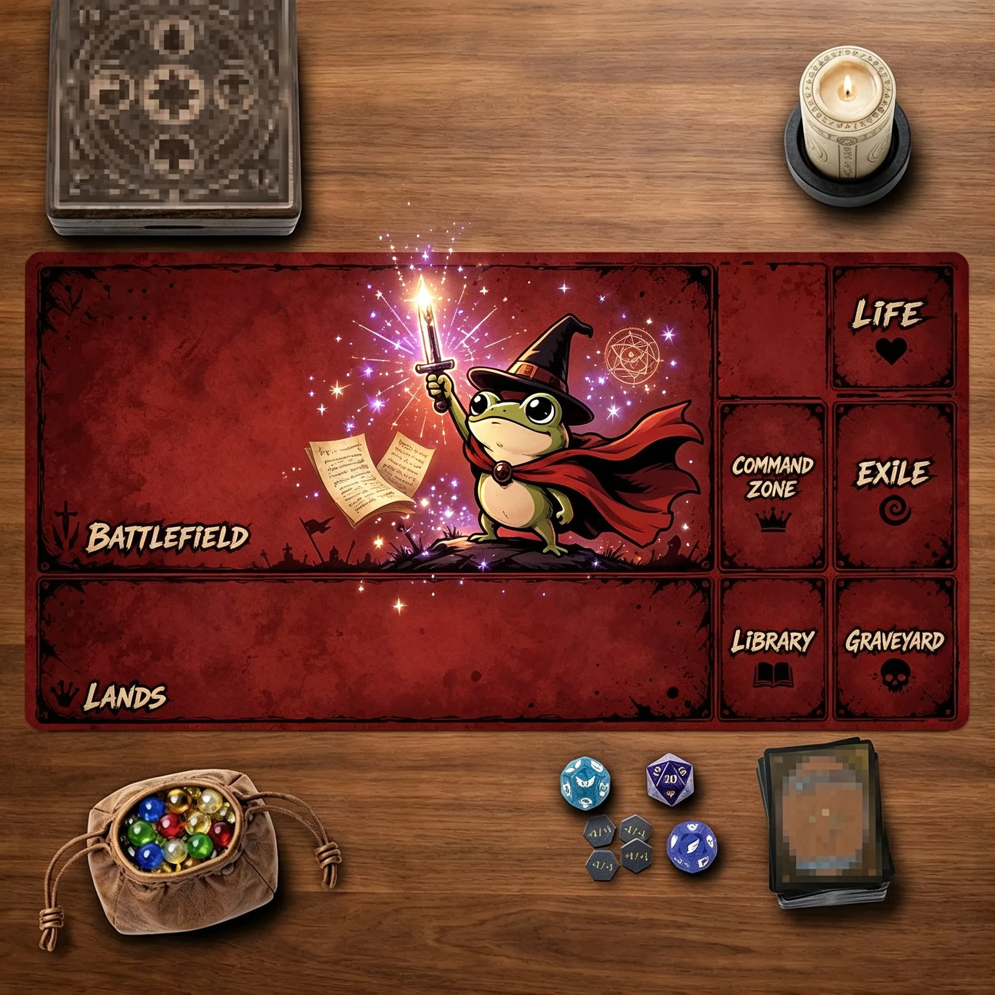 Red Warrior Frog MTG Playmat With Full Game Zones Non-Slip Stitched Edge 35X60CM Commander TCG Battle Mat Tapete Magic