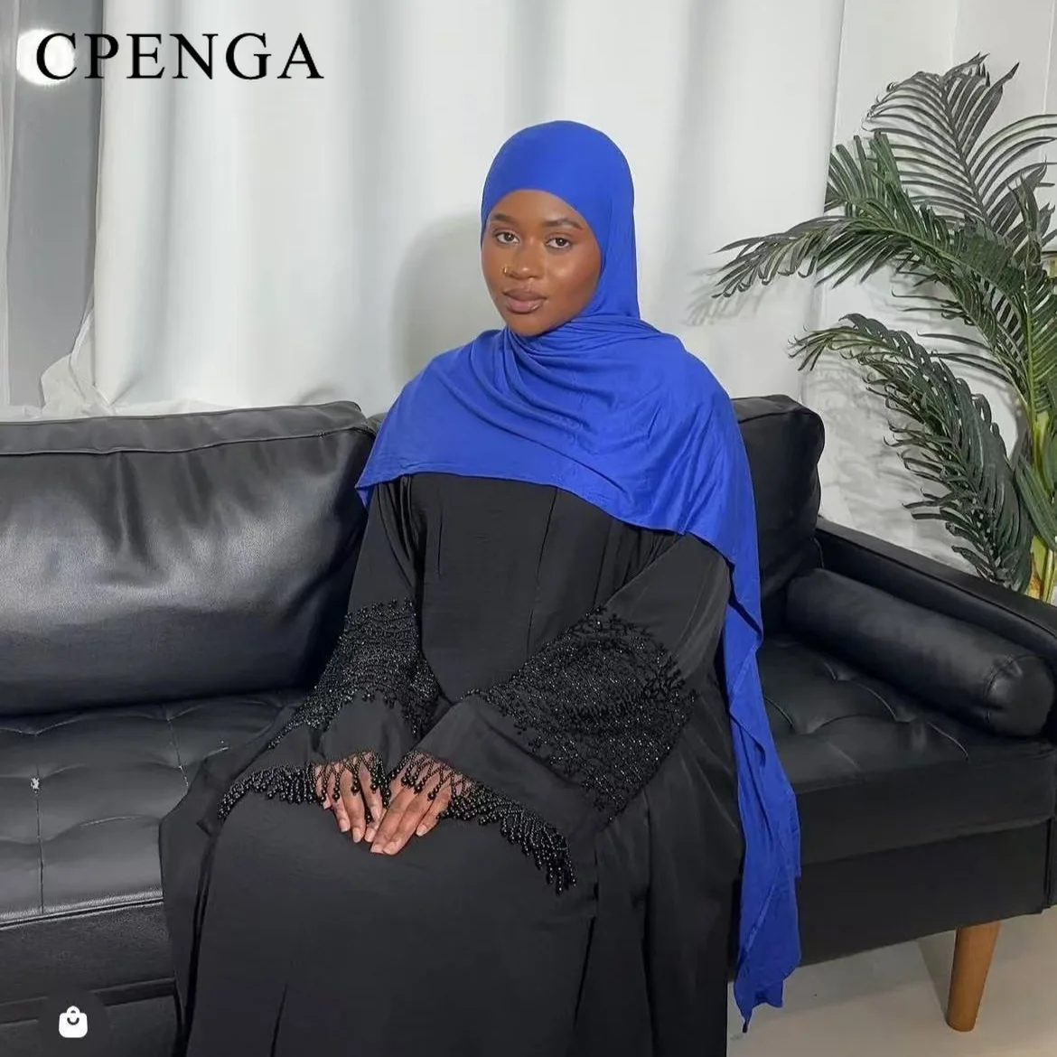 

Women's Plus Size Beaded Sleeves Abaya Luxury Dubai Muslim Open Front Kaftan Robe Modest Maxi Dress for Ramadan Eid Holiday