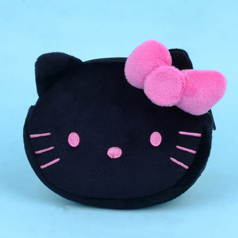 Kawaii Hello Kitty Zwart Roze Luipaardprint Kat Pluche Portemonnee Anime Sanrio Meisje Hart Schattige Pluche Hoofdtelefoon Tas Sleutelhanger