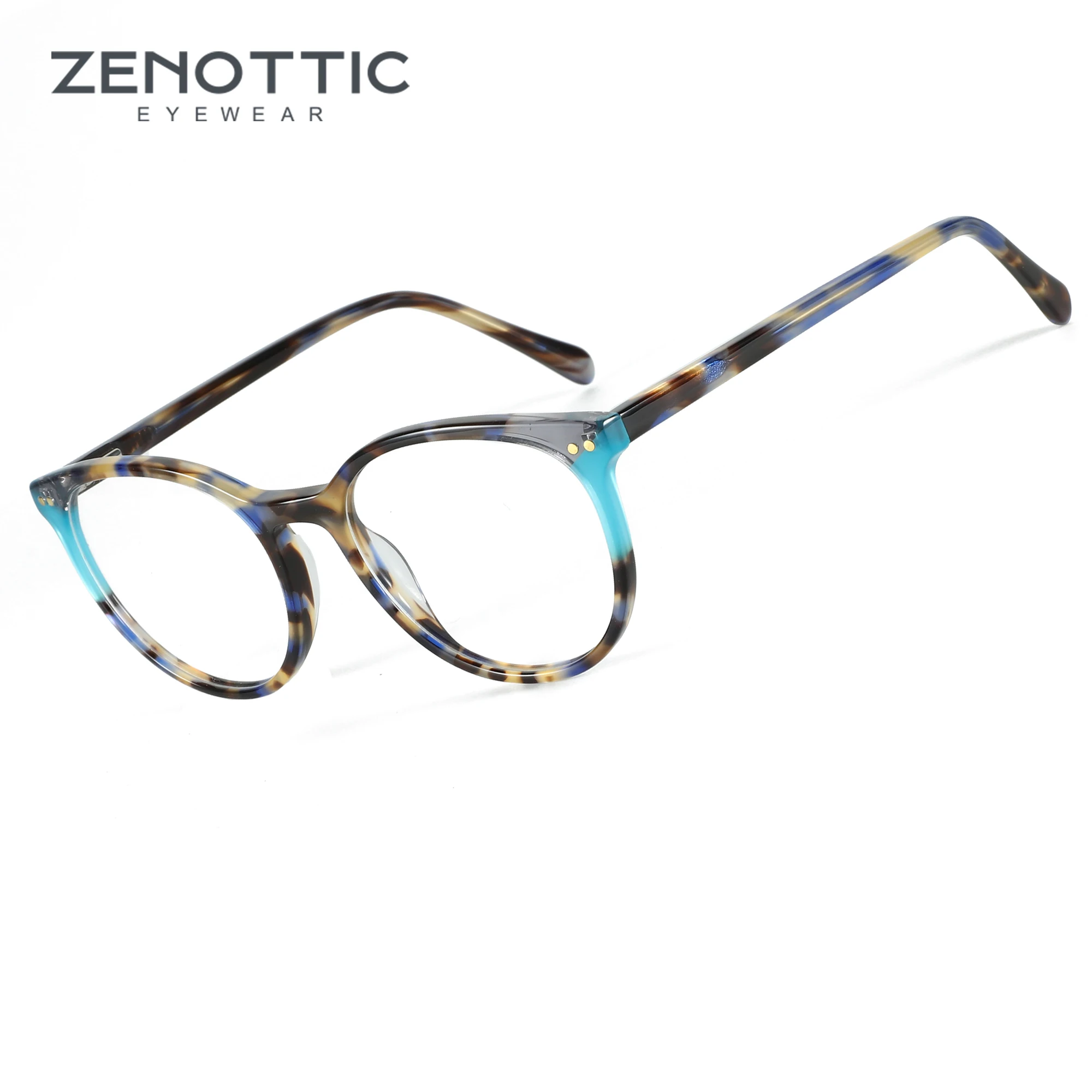 

ZENOTTIC Fashion Printing Glasses Frame Acetate Optical Eyeglasses Frames Unisex Round Non-Prescription Eyewear YD1160