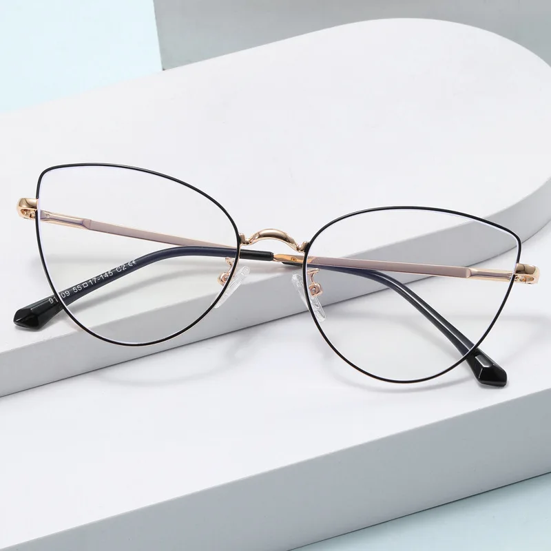 Fashion Cat Eye Anti-blue Light Glasses Women's Plain Thin Frame Glasses Metal Spring Legs Computer Eyewear