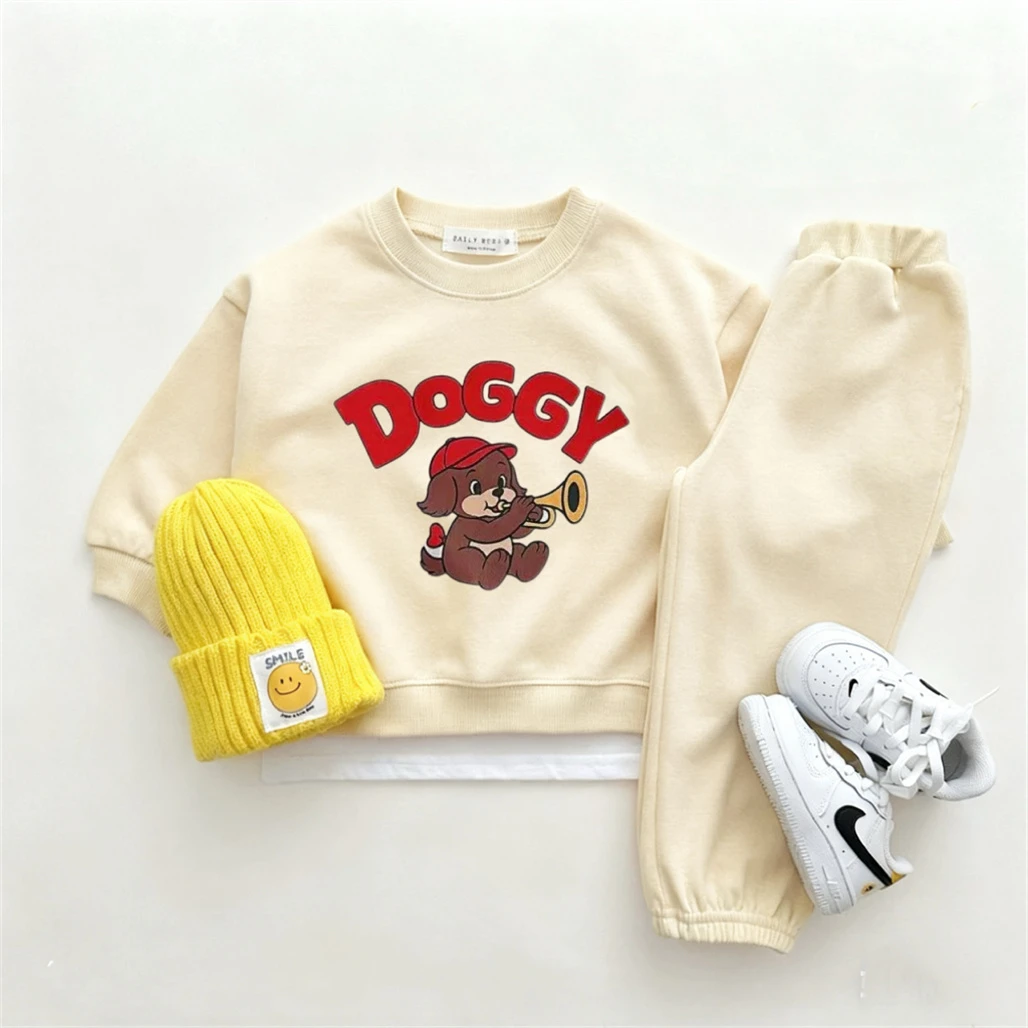 Outfits für Jungen und Mädchen im Alter von 1–6 Jahren, bedruckter Kapuzenpullover + Hose, zweiteiliges Set, Cartoon-Modekleidung, Rundhals-Tops, vielseitige Hosen – Detail 4