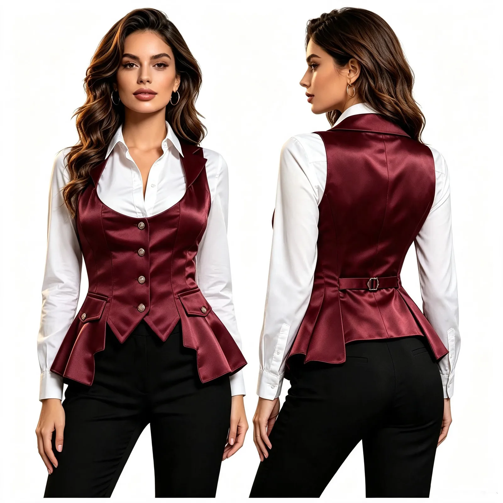 Women Victorian Satin Gothic Steampunk Vest Waistcoat Top Halloween Theme Party Carnival Vampire Dress Up Performance Costume