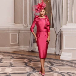 Customized Rose Pink Mother of the Bride Dresses Tea Length Mothers Formal Suits with Jacket Wedding Guest Gowns 3/4 Sleeves
