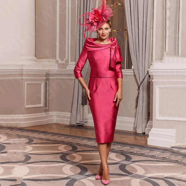 Customized Rose Pink Mother of the Bride Dresses Tea Length Mothers Formal Suits with Jacket Wedding Guest Gowns 3 4 Sleeves AliExpress