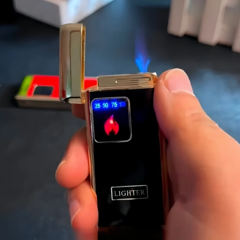 

Metal Baking Paint Blue Direct Flame Digital Display Power Touch Sensor Lighter Outdoor Windproof and Airless USB Igniter