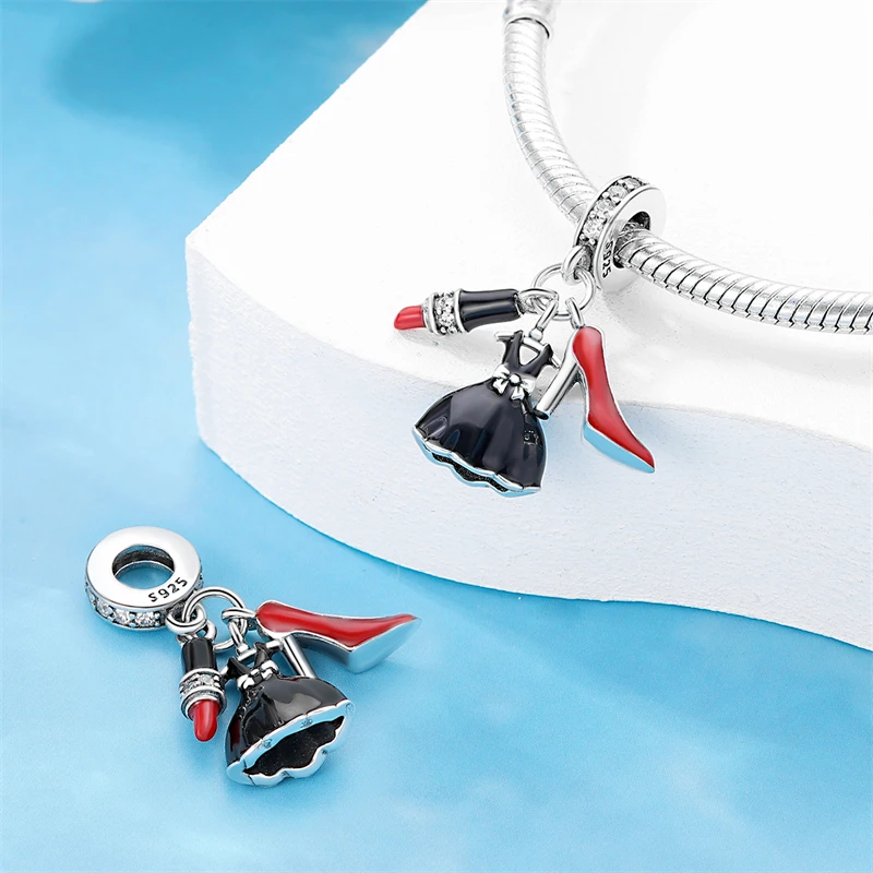 Original S925 Silvering High Heels Lipstick Perfume Bottle Charms Pendant Beads For DIY Bracelet Women Party Jewelry Gifts image 2