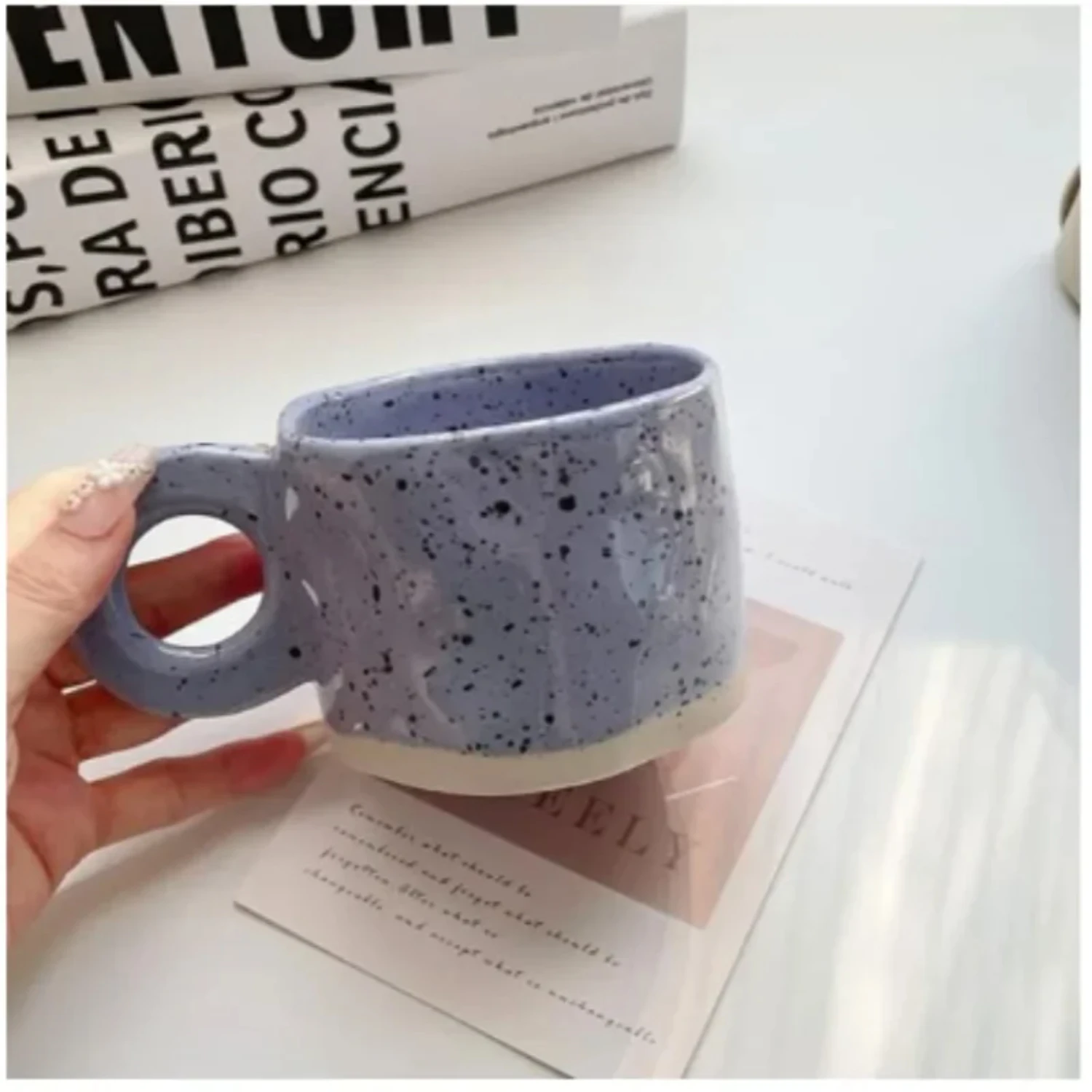 Korean ins style Creative Ring Handle Ceramic Mug Splash ink Irregular Coffee Cup Breakfast Milk Tea Cup Office  Drinkware Dad