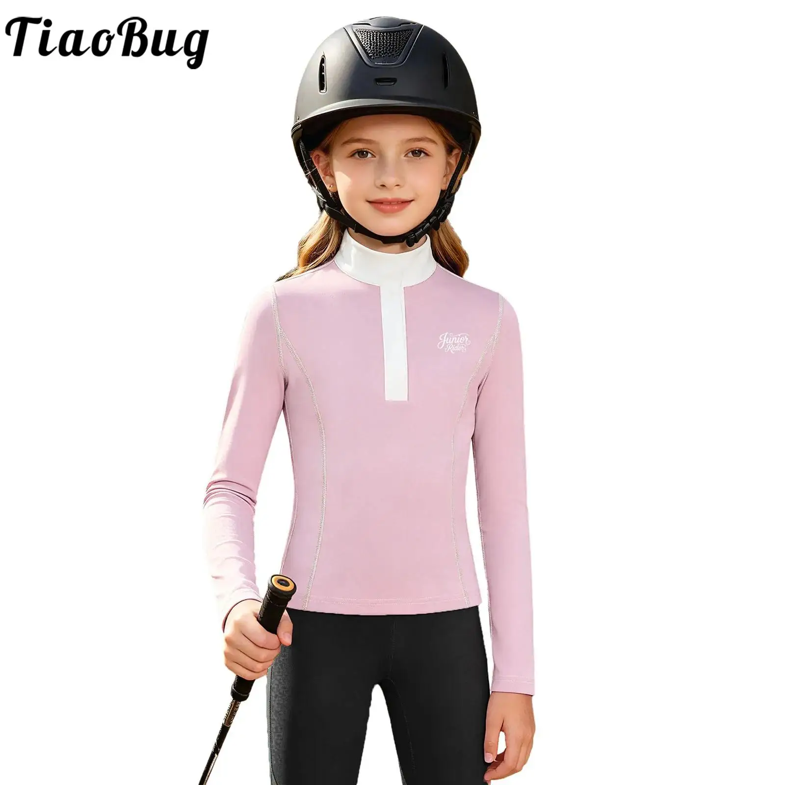 Kids Girls Horse Riding Sports Shirt Equestrian Clothes Long Sleeve Quick-dry Athletic Shirts Top Horsemanship Workout Sportwear
