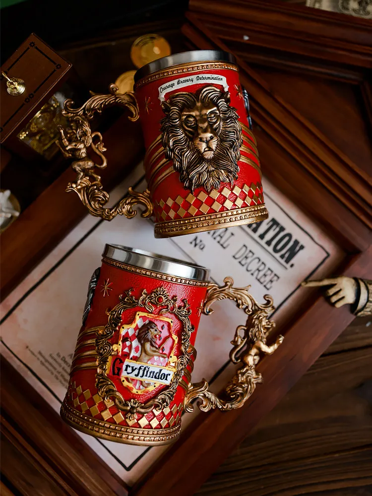 Copa de Cerveza de Acero Inoxidable de Anime Harry Potter Hogwarts, Cáliz de las Cuatro Casas, Recuerdo Coleccionable, Adorno de Escritorio