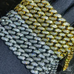 Iced Out 18K Gold Filled Miami Cuban Link Bracelet Chain 12mm Men's Hip Hop Jewelry Diamond CZ Necklace