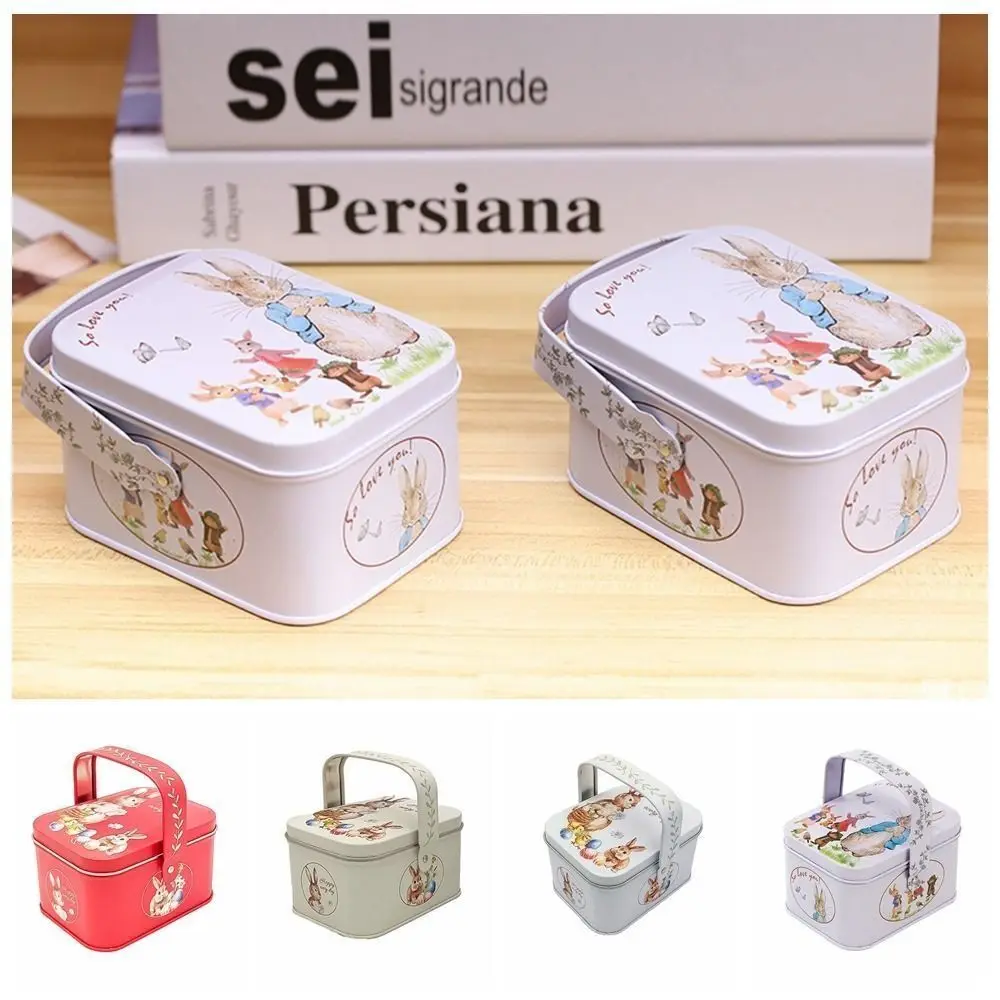 Handheld Easter Tin Metal Rabbit Storage Box Candy Box Tinplate Cookie Gift Box Easter Supplies
