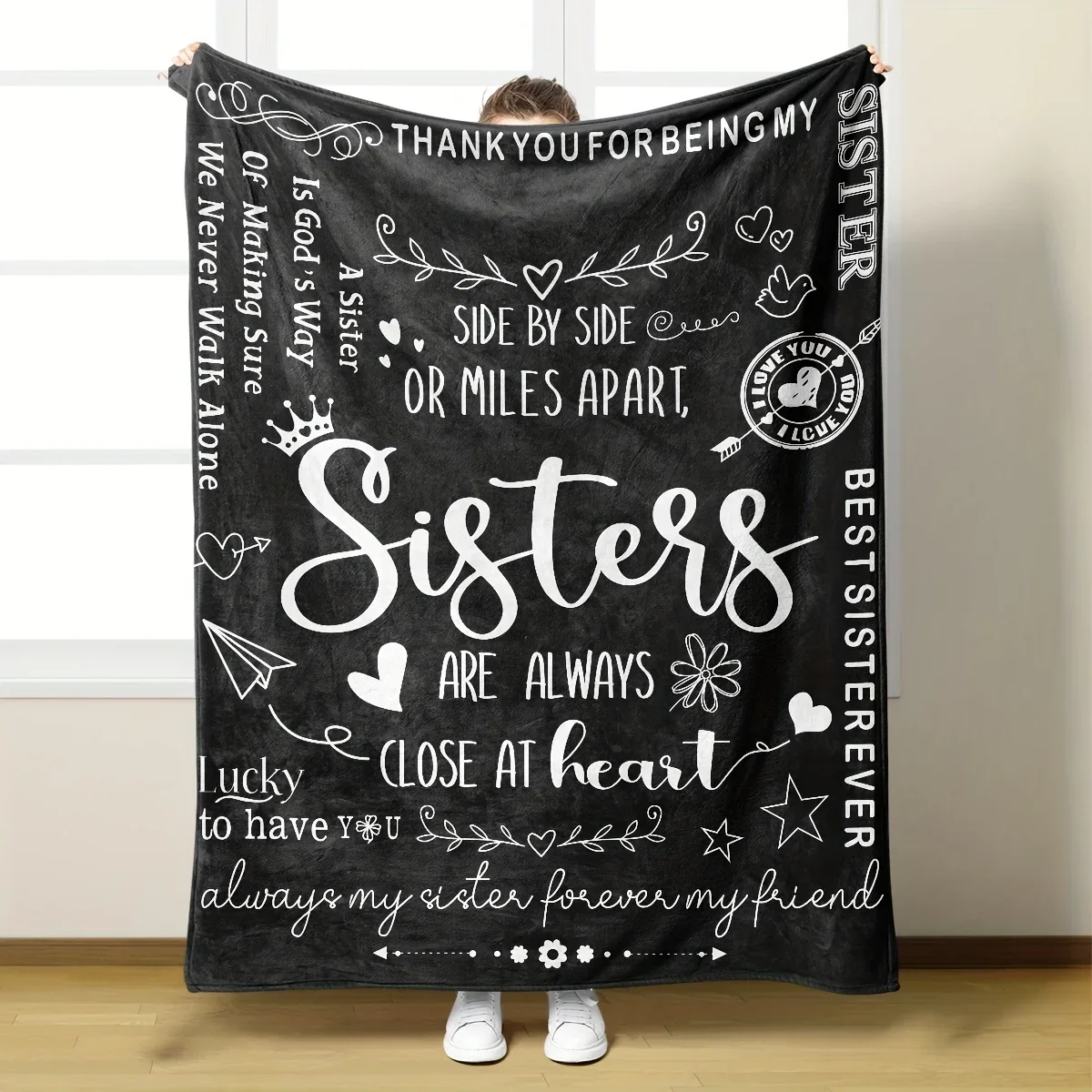 1pc Soft & Cozy Slogan Print Flannel Blanket - Warm Throw for Sofa, Bed, Couch, Camping, Office, Travel-Perfect Gift for Sister