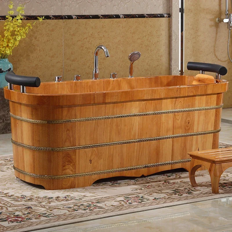 Luxury oak bucket bathtub, adult bath tub, solid wood bathtub, bathtub, double person wooden bathtub