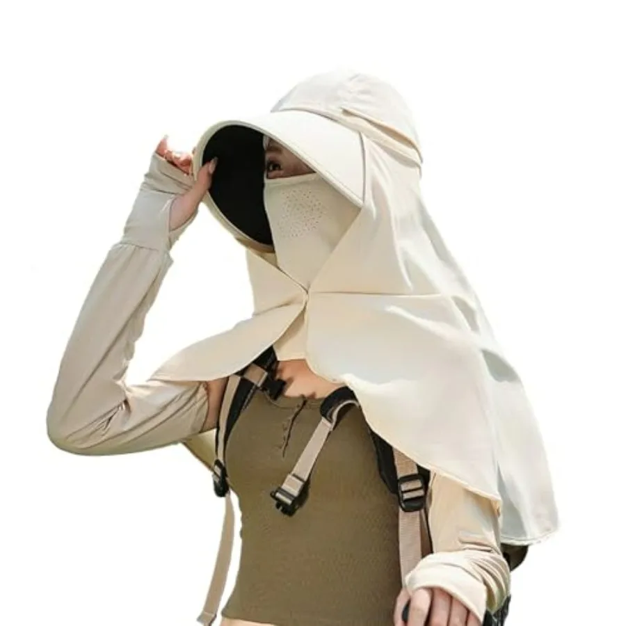 

Women's UV Protection Sun Hat, UPF50+, Large Brim and Cape with Face Mask and Shawl, Perfect for Hiking, Outdoor and Travel