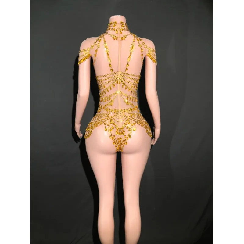 Design Sense Heavy Industry Hot Diamond Mesh Onesie Dance Suit Nightclub Bar Performance Suit Spice Girls Sexy Dresses For Women