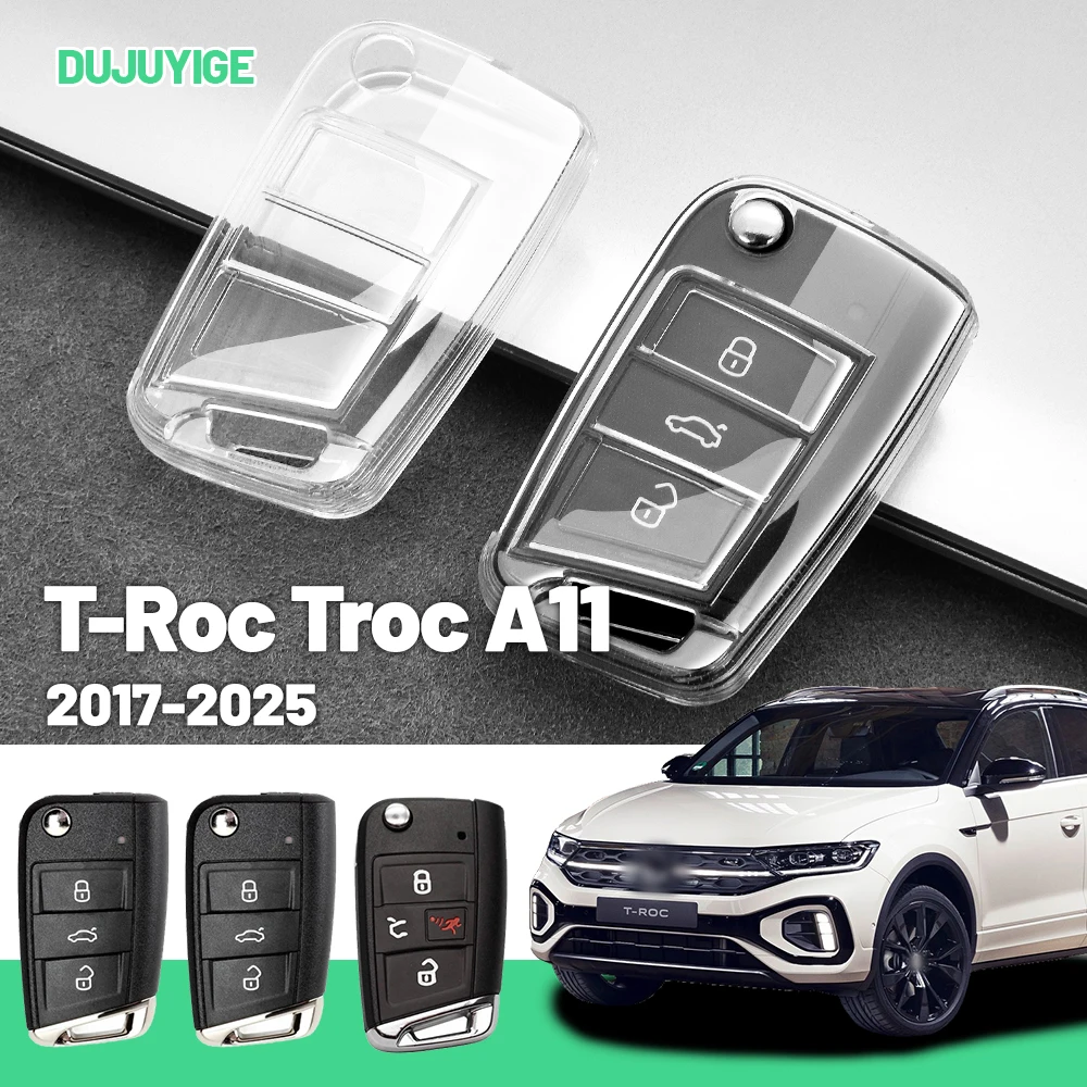 

Clear TPU Car Key Case For VW T-Roc Troc A11 2017-2026 Key Fob Cover Protector Shell Auto Accessories 2018 2019 2020 2021 2022