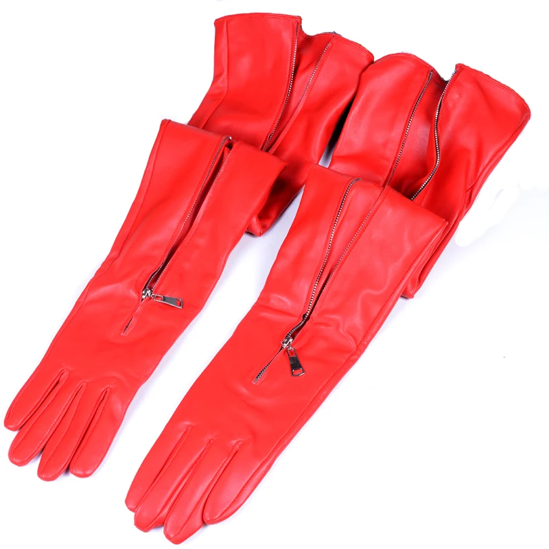 Gants de soirée en cuir véritable pour femmes, peau de mouton, fermeture à glissière invisible moyenne, gants longs, fête d'opéra, 40 cm, 50 cm, 60 cm, 70 cm, 80cm