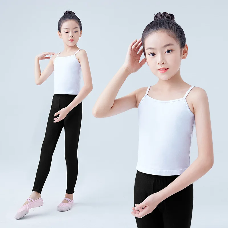 Camiseta de algodón para baile de ballet, chaleco blanco liso para niña, 1 unidad por lote