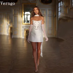 Verngo lvory Satin Sequined Appliques Mini Wedding Dresses Drapted Train Short Bridal Gowns Women Elegant Bride Dress Customized
