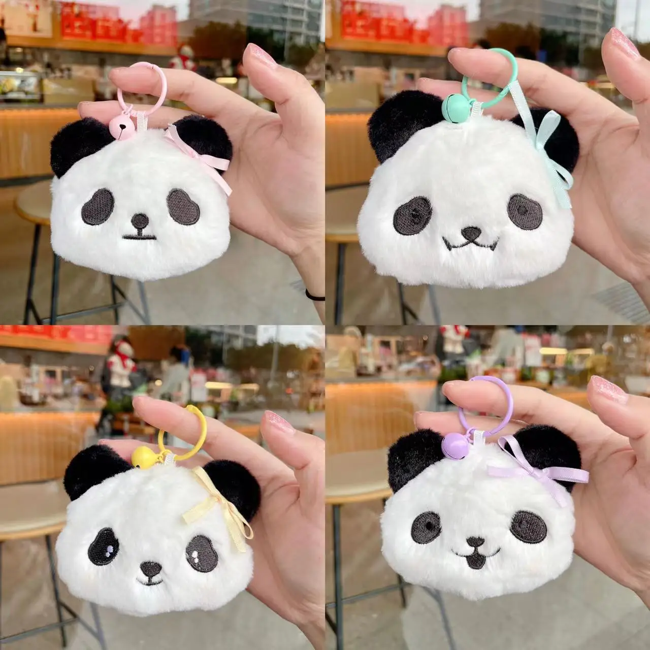 Expressive Creative styling  New Cute Panda Plush Zero Wallet Korean Edition Bag Hanging Decoration Cartoon Earphone Storage Bag