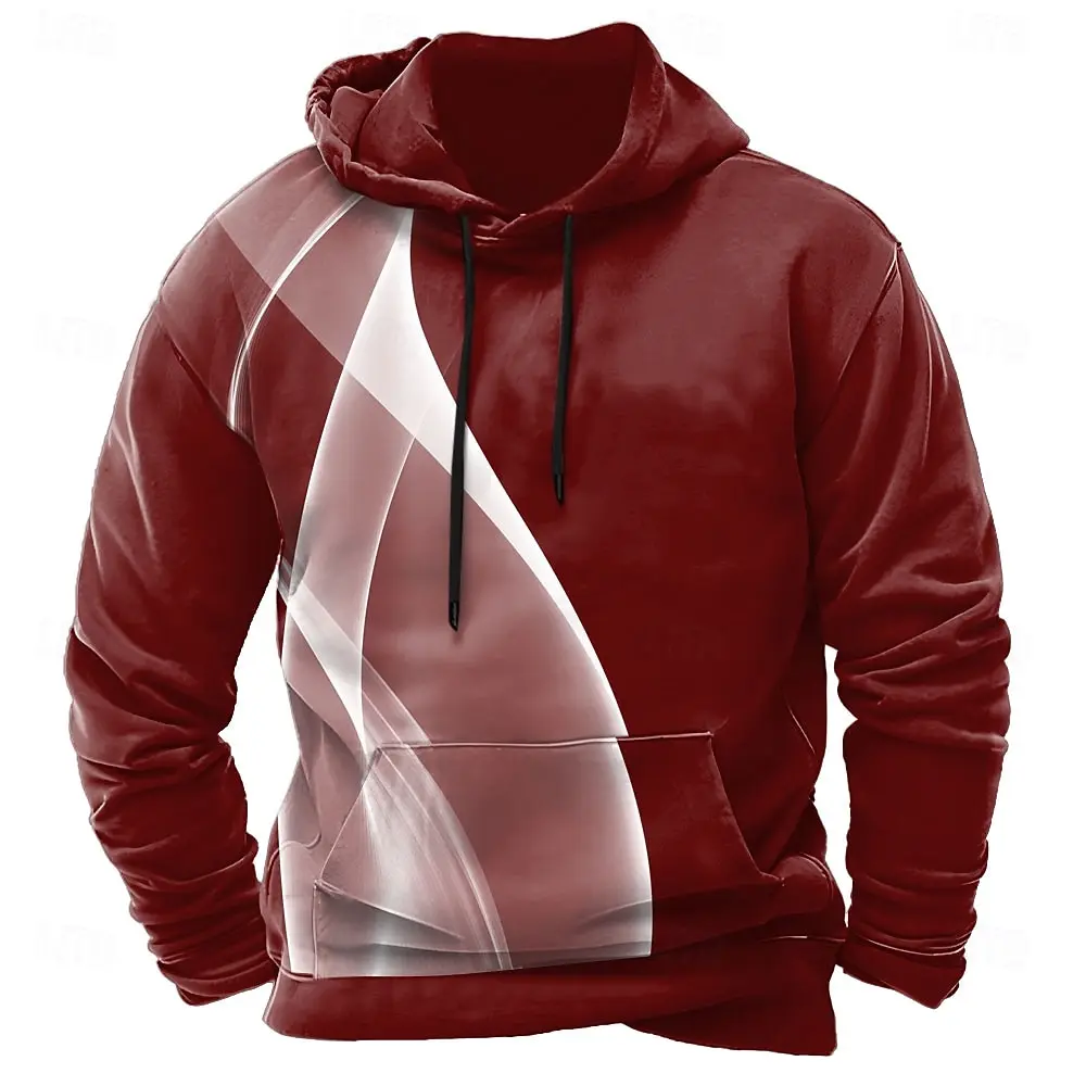 New Fall Winter Men's Geometric Optical Illusion 3D Printing Hoodies Sweatshirt Long Sleeve Crew Neck Streetwear Drawstring Tops