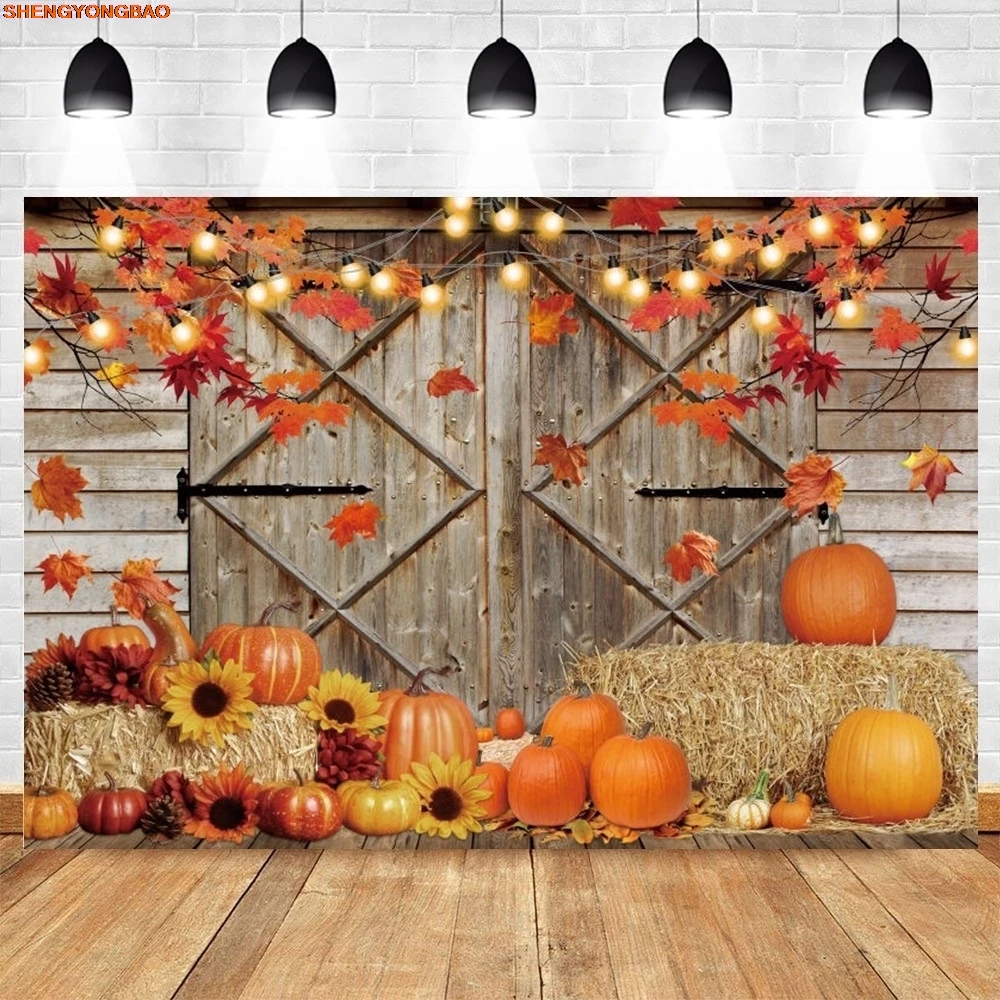 Pemandangan Alam Musim Gugur Gudang Pertanian Latar Belakang Tumpukan Jerami Daun Musim Gugur Latar Belakang Fotografi Potret Bayi Labu Studio Panggilan Foto