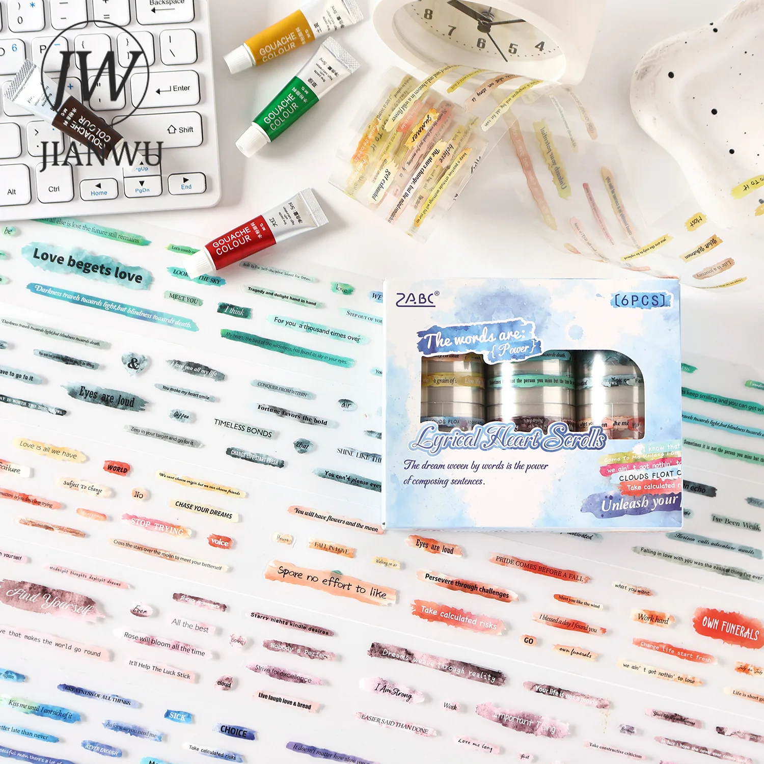 Jianwu arco-íris adesivo série divertida vintage inglês texto paisagem material colagem pet fita criativa diy diário papelaria