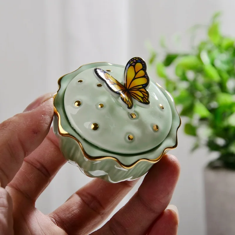 Ceramic Butterfly Jewelry Box with Lid Candy Jar Fine Home Nuts Powder Pill Sealed Jar Necklace Earrings Ring Storage Container