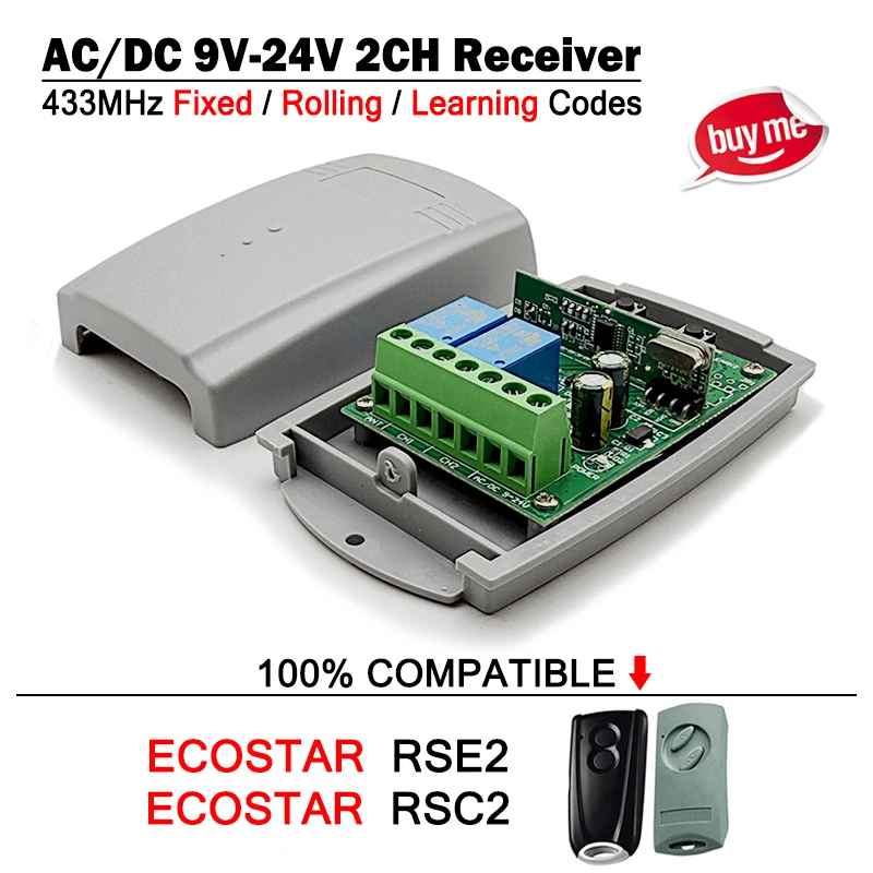 Newest 9V-24V Garage Door/Gate Receiver For ECOSTAR RSE2 RSC2 433.92MHz Remote Control Replace ECOSTAR Switch Gate Controller