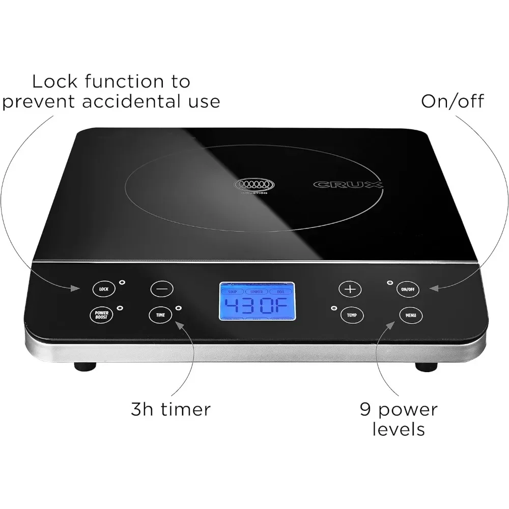 Induction Cooktop, Electric Hot Plate, Programmable Single Burner with Touchscreen LCD Display, Temperature Control, 1800 W