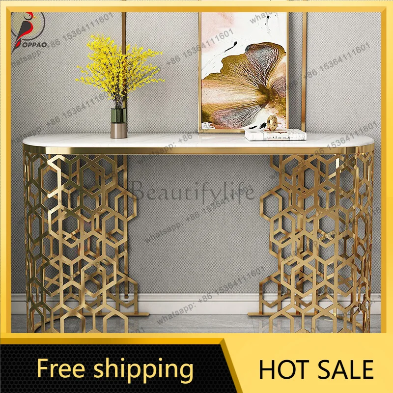 LS postmodern hotel light luxury Hong Kong style minimalist aisle against the wall marble lobby entrance table