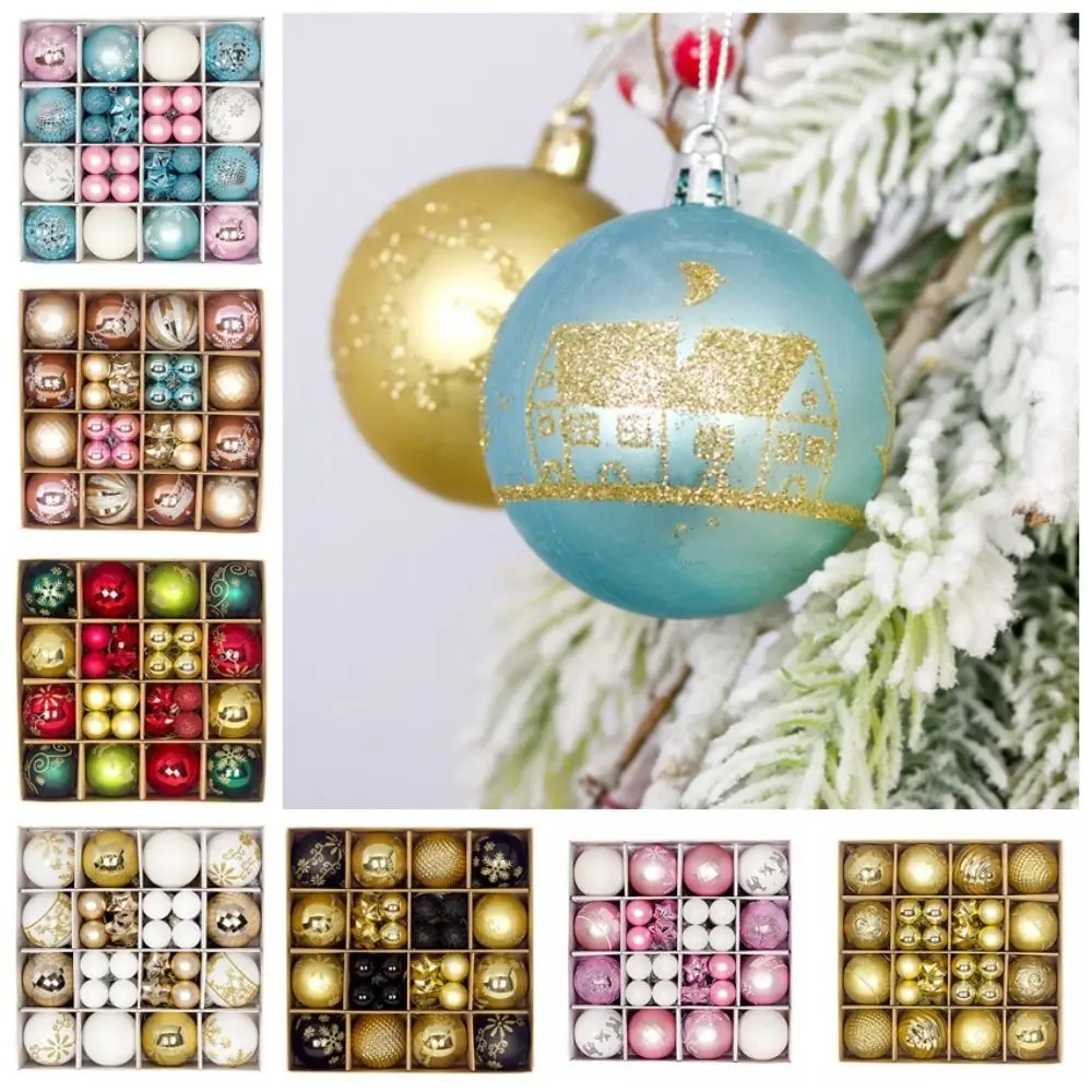 44pcs Plastic Christmas Balls Reusable with Hanging Loop Christmas Pendant Ball Shatterproof 3-6cm Christmas Tree Decorative