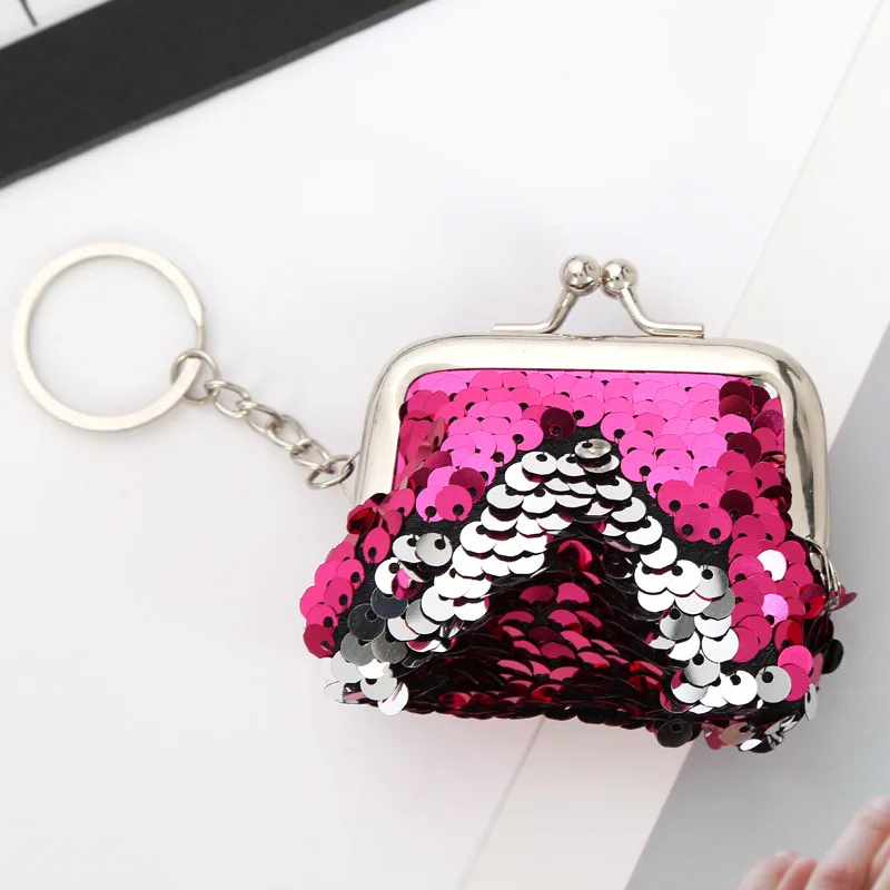 Women Paillette Mini Coin Purse Female Clutch Bag Metal Hasp Change Keychain Key Access Card Holder Small Wallet Money Bag