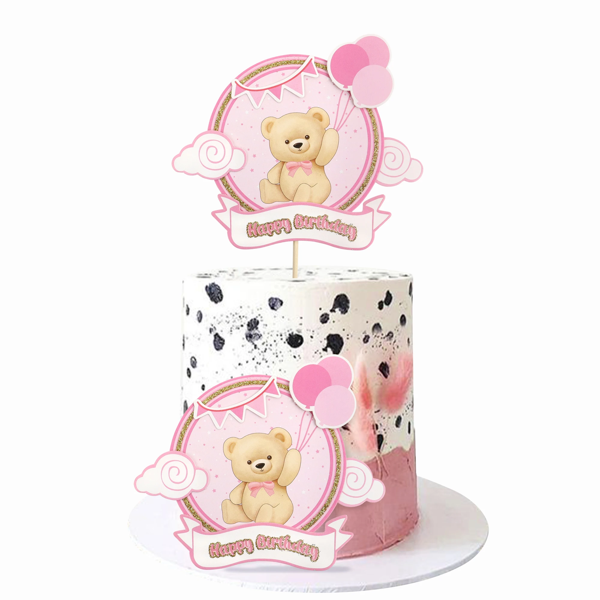 Bear Animal Cake Topper Toppers Balloon Cake Flags Kids Boys Girl Happy Birthday Party Baby Shower Baking Cake Dessert DIY Decor