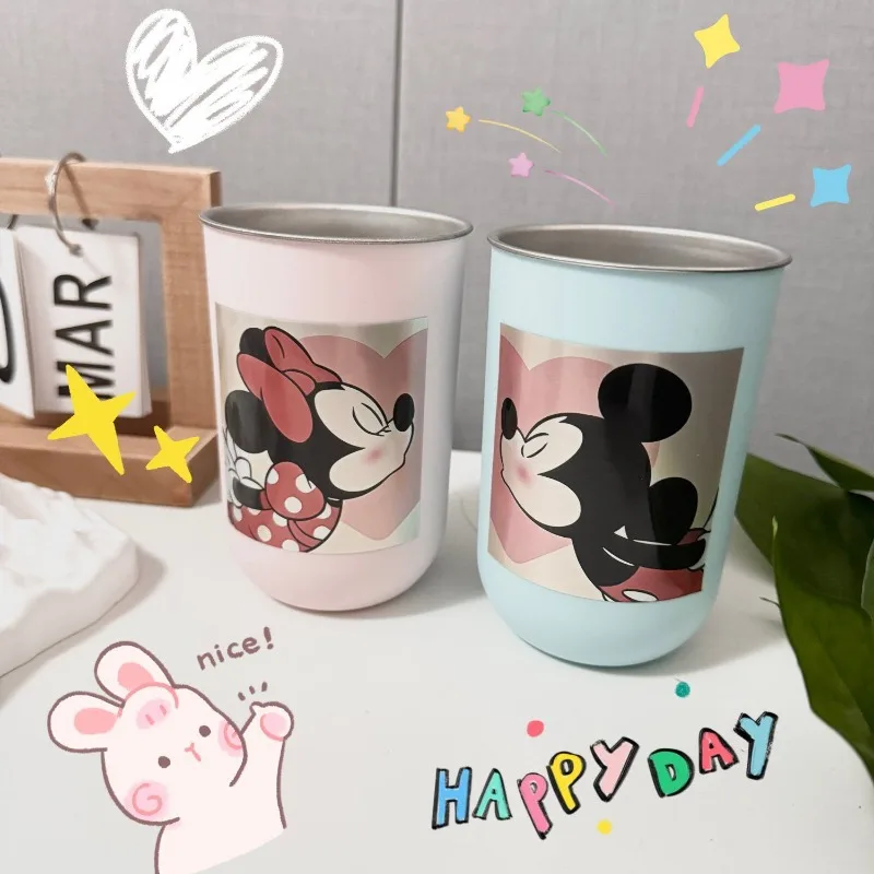 Cartoon Disney Mickey Minnie Portable Stainless Steel Fashion Simple Couple Mouthwash and Toothbrushing Cup Daily Necessities