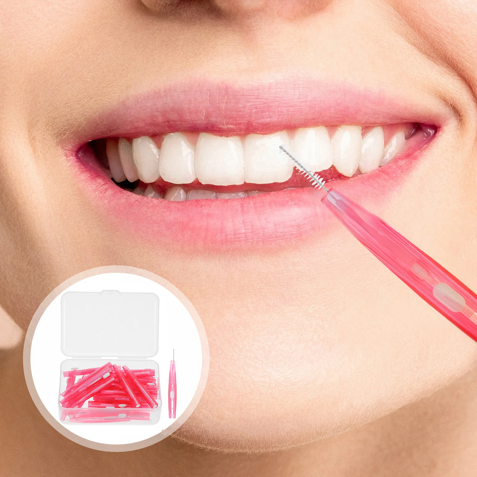 

30 pcs Interdental Brushes 0.6Mm Pink Comfortable Grip Reach Back Teeth Braces Implants Bridges Crowns Cleaner Plastic Coated