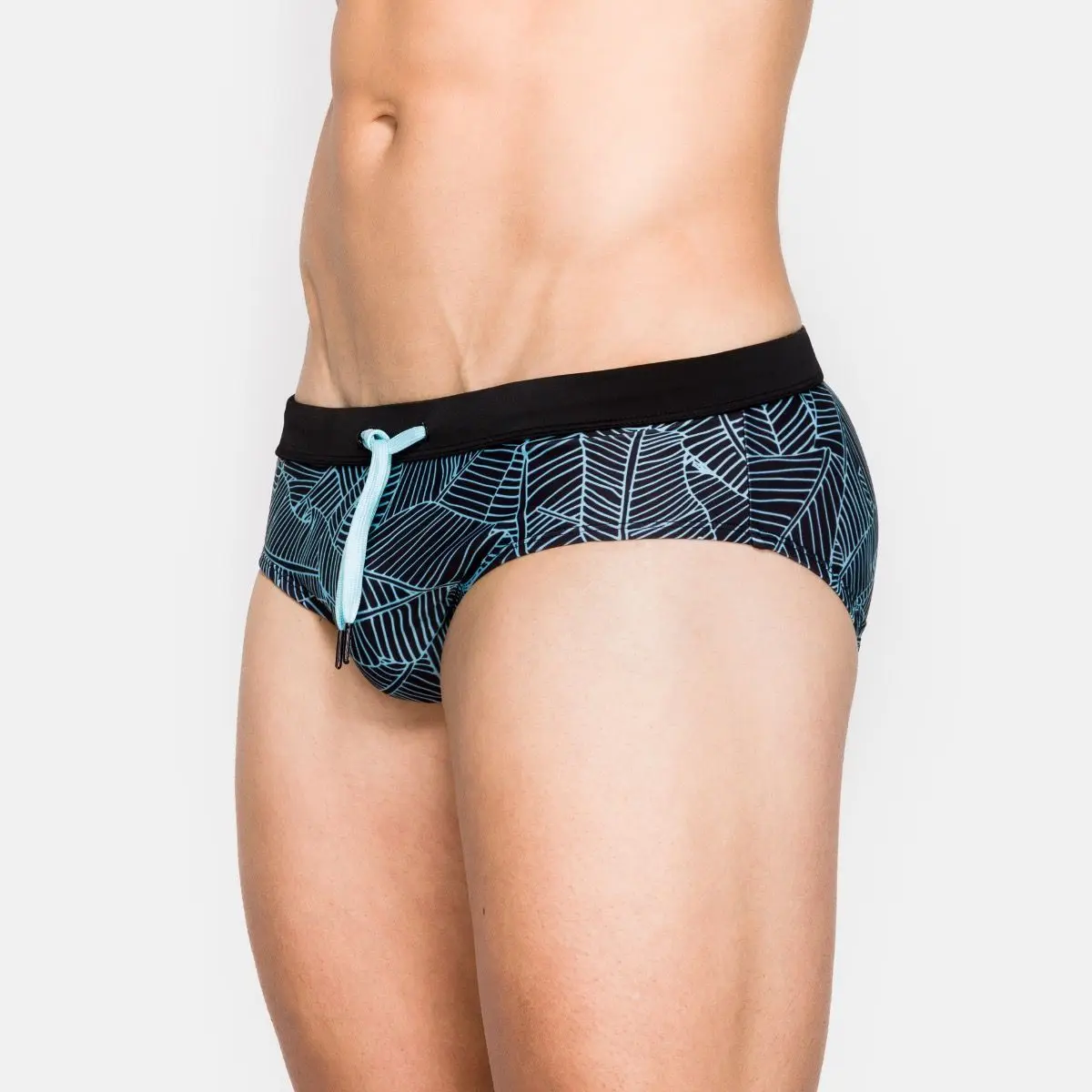 Novo masculino folha abstrata triângulo shorts sexy close-fitting tether triângulo biquíni troncos de natação